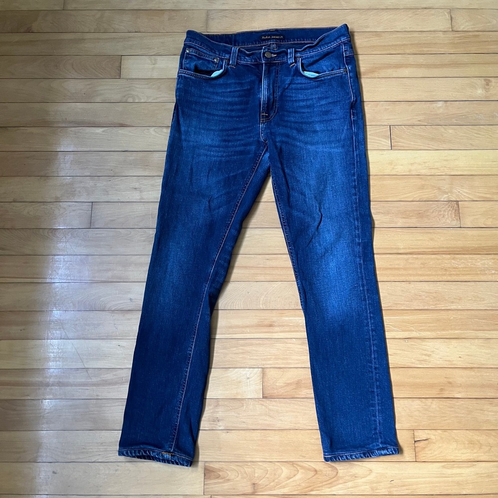 Nudie Jeans Co Lean Dean Ink Navy Slim Tapered Organic Denim Mens 32x32